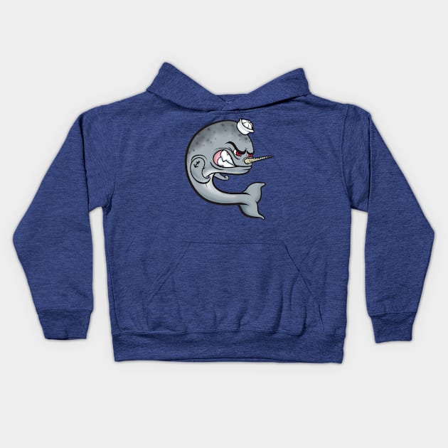 Angry Narwhal Kids Hoodie by StineBrunson